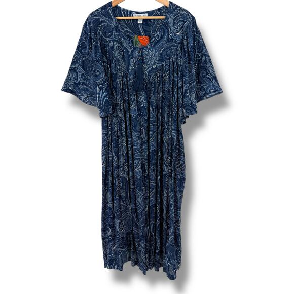 Go Softly Lightweight Crinkle Kaftan Patio Dress Plus Size 3X Full Zip Paisley - Picture 1 of 8